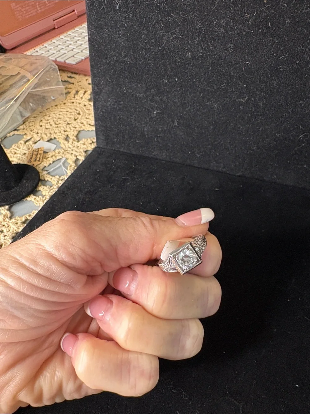 Vintage-Inspired Silver 925 Cubic Zirconia Halo Engagement Ring - White Sz 6
